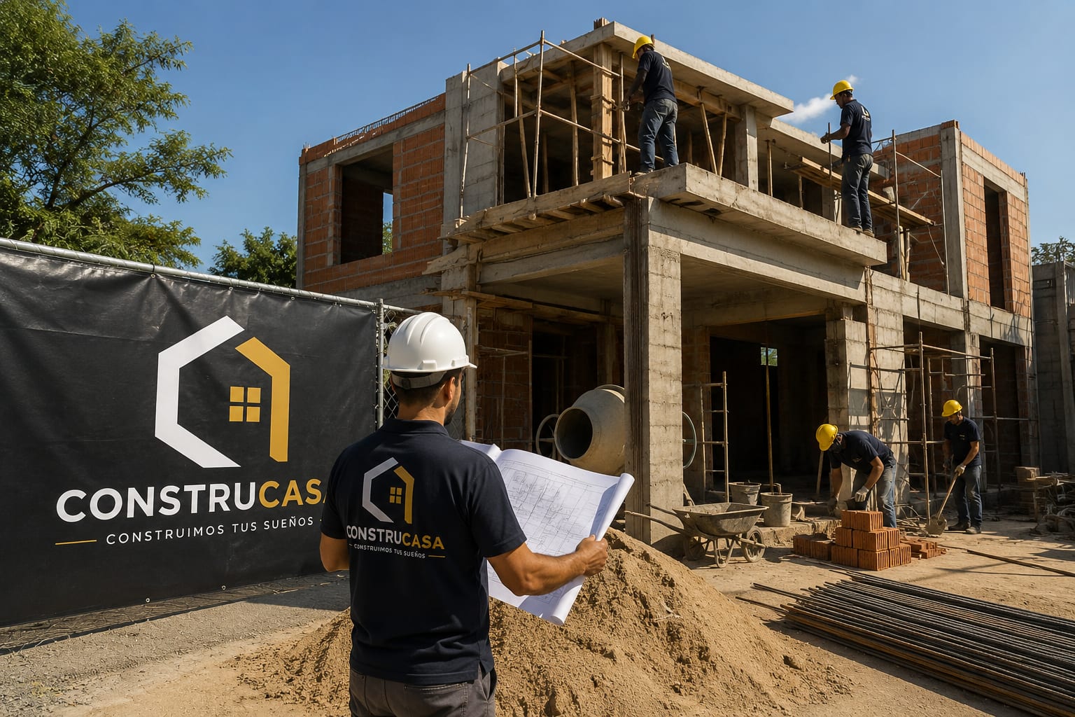 Equipo de Construcasa construyendo una casa de obra nueva en la Región Metropolitana